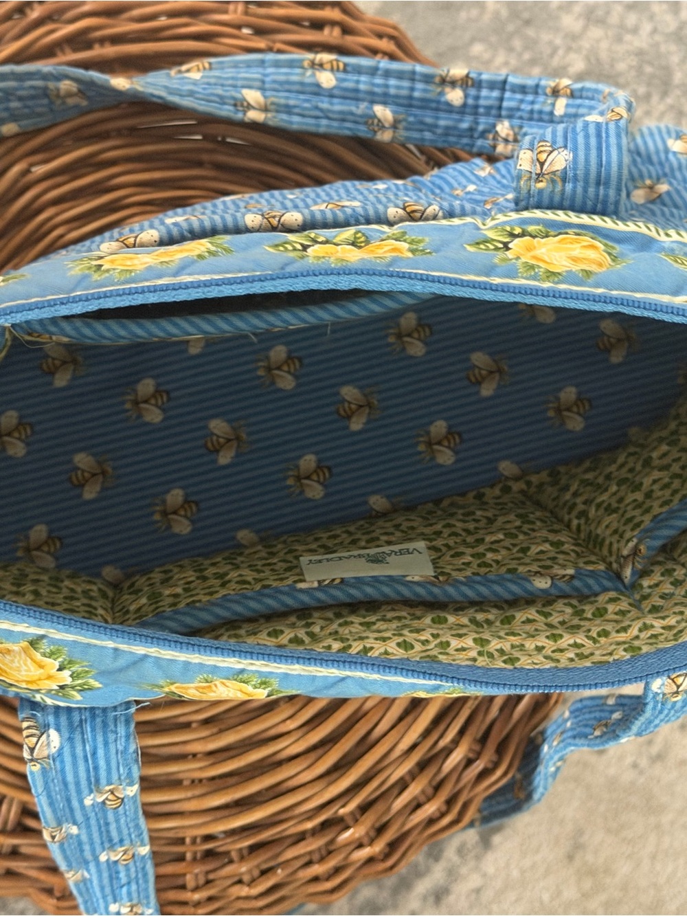 Vera Bradley Blue Quilted Tote with Yellow Rose Trim - Picture 9 of 16